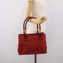 GUCCI GG Canvas Bamboo Hand Bag Red Silver 112526 Auth 204886-24