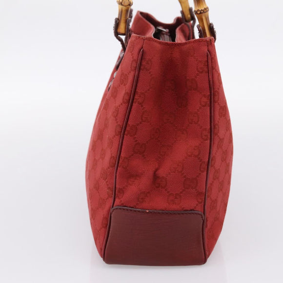 GUCCI GG Canvas Bamboo Hand Bag Red Silver 112526 Auth 204886