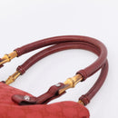 GUCCI GG Canvas Bamboo Hand Bag Red Silver 112526 Auth 204886-8