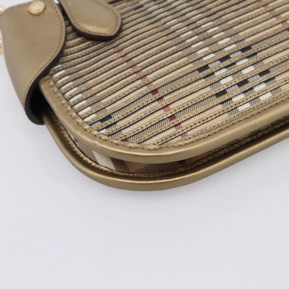 BURBERRY Nova Check Shoulder Bag PVC Leather Gold Auth 204889V