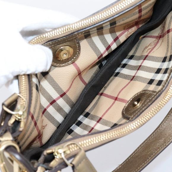 BURBERRY Nova Check Shoulder Bag PVC Leather Gold Auth 204889V