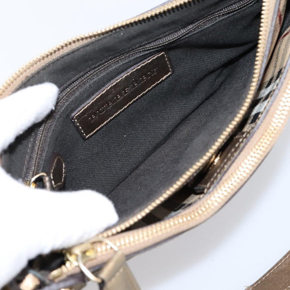 BURBERRY Nova Check Shoulder Bag PVC Leather Gold Auth 204889V