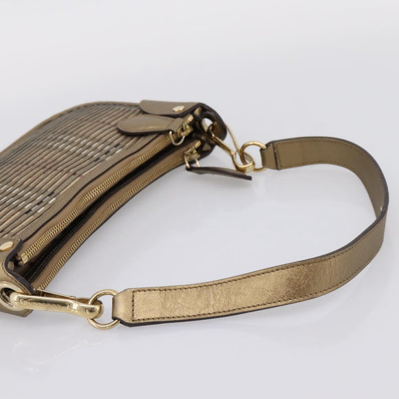 BURBERRY Nova Check Shoulder Bag PVC Leather Gold Auth 204889V