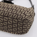 FENDI Zucchino Canvas Mamma Baguette Shoulder Bag Brown Silver Auth 204892V-10