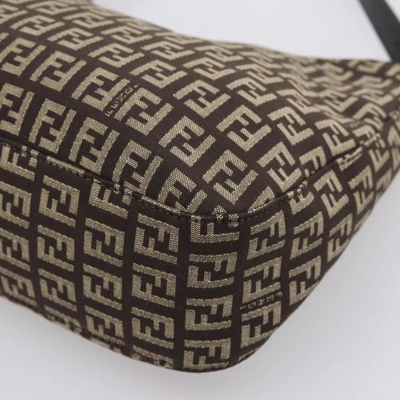 FENDI Zucchino Canvas Mamma Baguette Shoulder Bag Brown Silver Auth 204892V