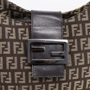 FENDI Zucchino Canvas Mamma Baguette Shoulder Bag Brown Silver Auth 204892V-15