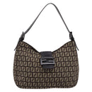 FENDI Zucchino Canvas Mamma Baguette Shoulder Bag Brown Silver Auth 204892V-2