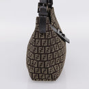 FENDI Zucchino Canvas Mamma Baguette Shoulder Bag Brown Silver Auth 204892V-4
