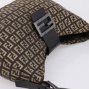 FENDI Zucchino Canvas Mamma Baguette Shoulder Bag Brown Silver Auth 204892V-6