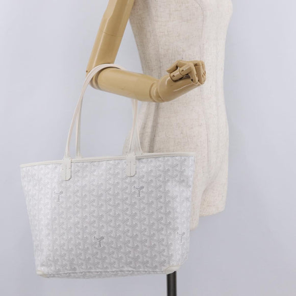 GOYARD Herringbone Artois PM Tote Bag PVC Leather White Auth 204894SM