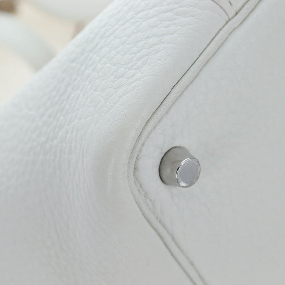 HERMES Picotan Lock PM Hand Bag Taurillon Leather White Silver Auth 204895SAM
