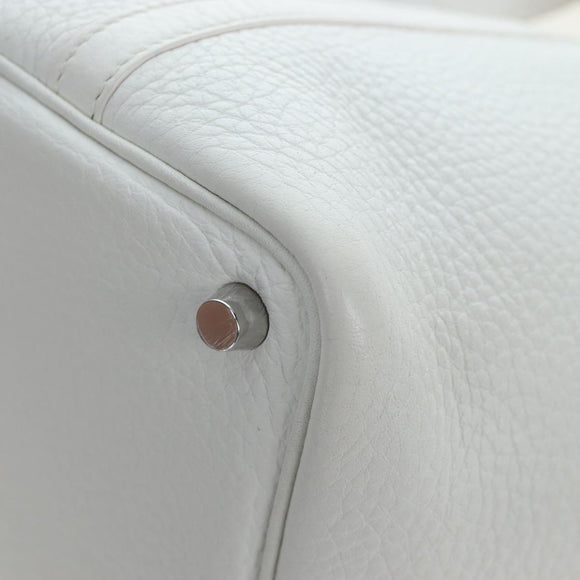 HERMES Picotan Lock PM Hand Bag Taurillon Leather White Silver Auth 204895SAM