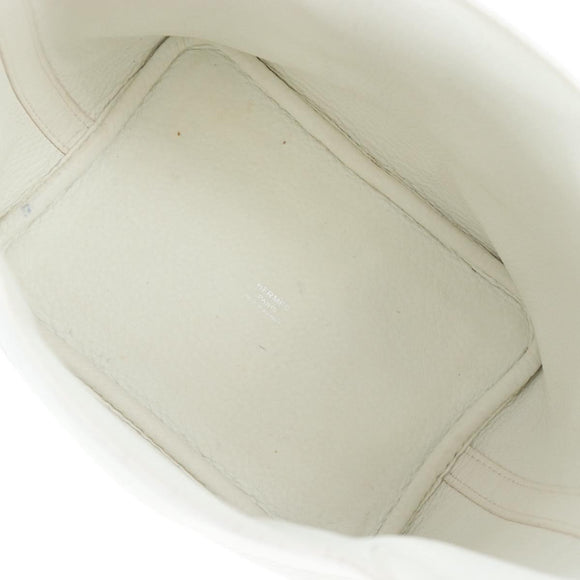 HERMES Picotan Lock PM Hand Bag Taurillon Leather White Silver Auth 204895SAM
