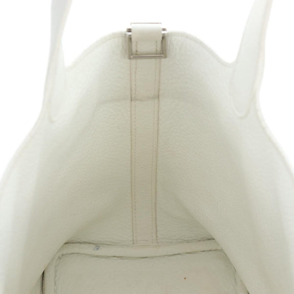 HERMES Picotan Lock PM Hand Bag Taurillon Leather White Silver Auth 204895SAM