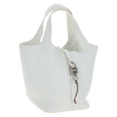 HERMES Picotan Lock PM Hand Bag Taurillon Leather White Silver Auth 204895SAM-1