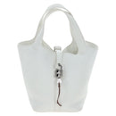 HERMES Picotan Lock PM Hand Bag Taurillon Leather White Silver Auth 204895SAM-2
