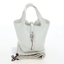 HERMES Picotan Lock PM Hand Bag Taurillon Leather White Silver Auth 204895SAM-24