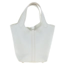 HERMES Picotan Lock PM Hand Bag Taurillon Leather White Silver Auth 204895SAM-3