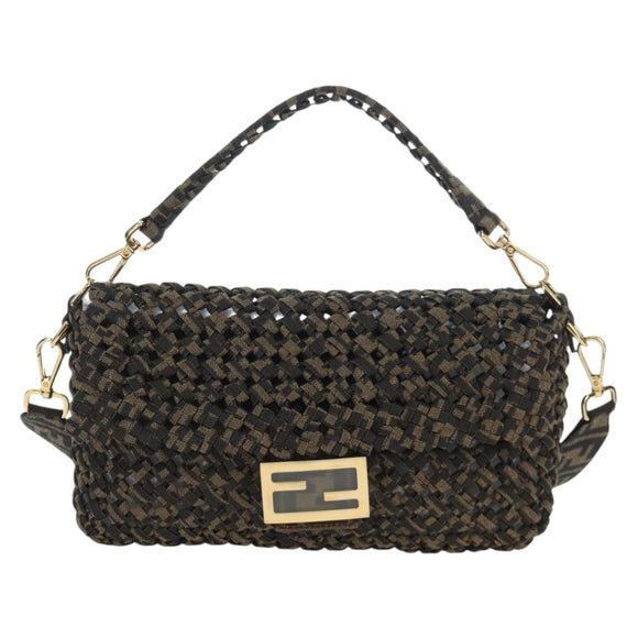 FENDI Zucca Canvas Mamma Baguette Shoulder Bag 2way Brown Black Auth 204902SM