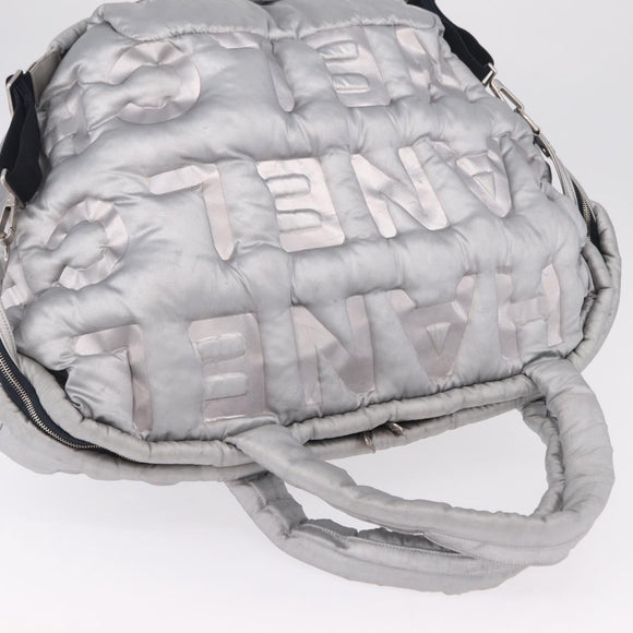 CHANEL Doudoune Coconage Shoulder Bag Coated Canvas 2way Silver CC Auth 204903A