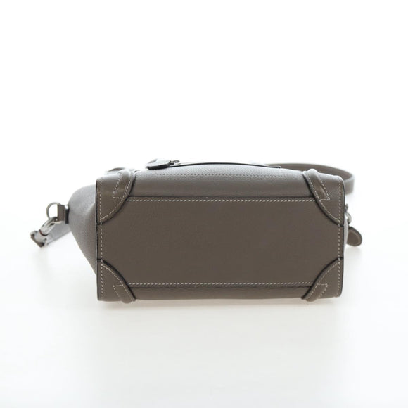 CELINE Luggage Nano Hand Bag Leather 2way Gray Silver Auth 204904V
