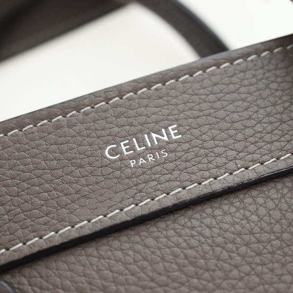 CELINE Luggage Nano Hand Bag Leather 2way Gray Silver Auth 204904V