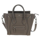 CELINE Luggage Nano Hand Bag Leather 2way Gray Silver Auth 204904V-13