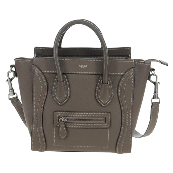 CELINE Luggage Nano Hand Bag Leather 2way Gray Silver Auth 204904V