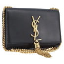 SAINT LAURENT Chain Kate Shoulder Bag Leather Black Gold Auth 204906SAM-1