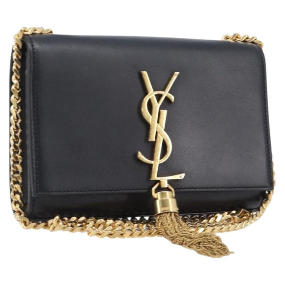 SAINT LAURENT Chain Kate Shoulder Bag Leather Black Gold Auth 204906SAM