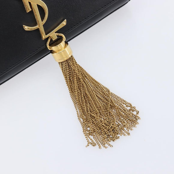 SAINT LAURENT Chain Kate Shoulder Bag Leather Black Gold Auth 204906SAM
