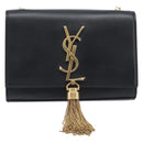 SAINT LAURENT Chain Kate Shoulder Bag Leather Black Gold Auth 204906SAM-2