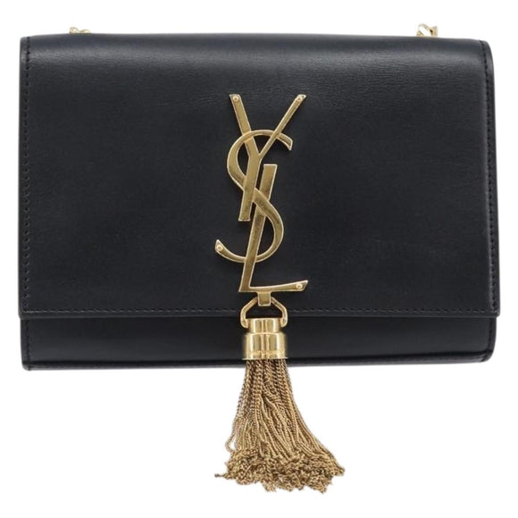 SAINT LAURENT Chain Kate Shoulder Bag Leather Black Gold Auth 204906SAM