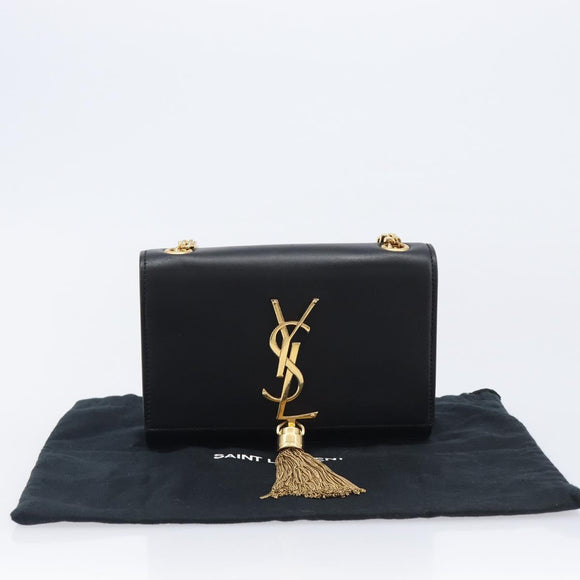 SAINT LAURENT Chain Kate Shoulder Bag Leather Black Gold Auth 204906SAM