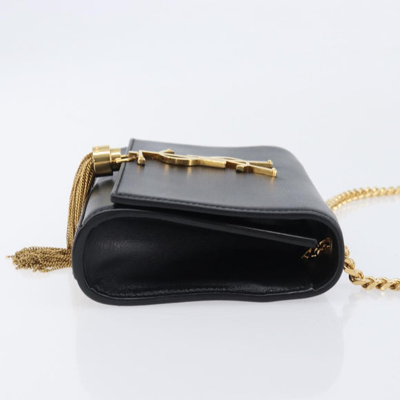 SAINT LAURENT Chain Kate Shoulder Bag Leather Black Gold Auth 204906SAM