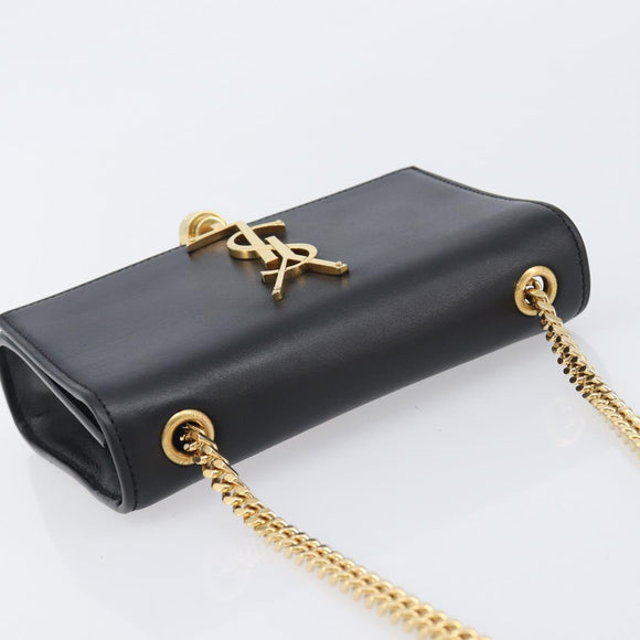 SAINT LAURENT Chain Kate Shoulder Bag Leather Black Gold Auth 204906SAM