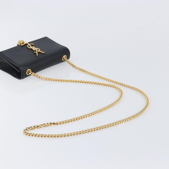 SAINT LAURENT Chain Kate Shoulder Bag Leather Black Gold Auth 204906SAM