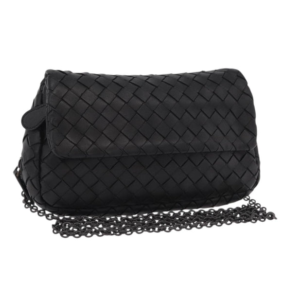 BOTTEGA VENETA INTRECCIATO Chain Shoulder Bag Leather Black Auth 204907A