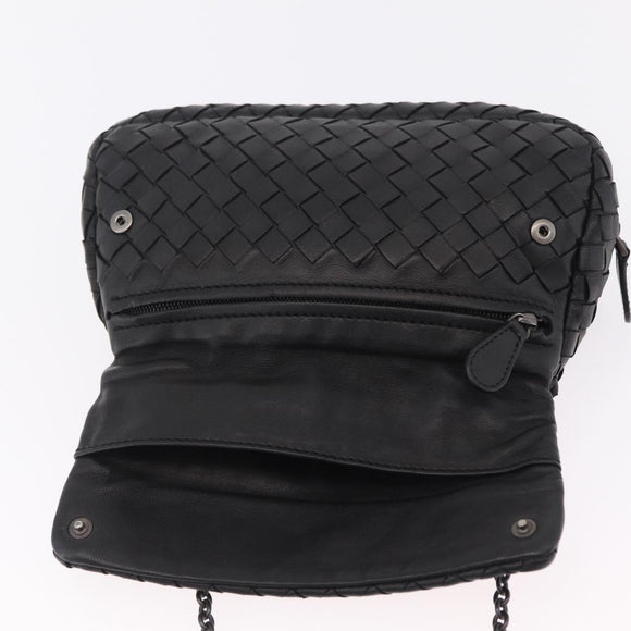 BOTTEGA VENETA INTRECCIATO Chain Shoulder Bag Leather Black Auth 204907A