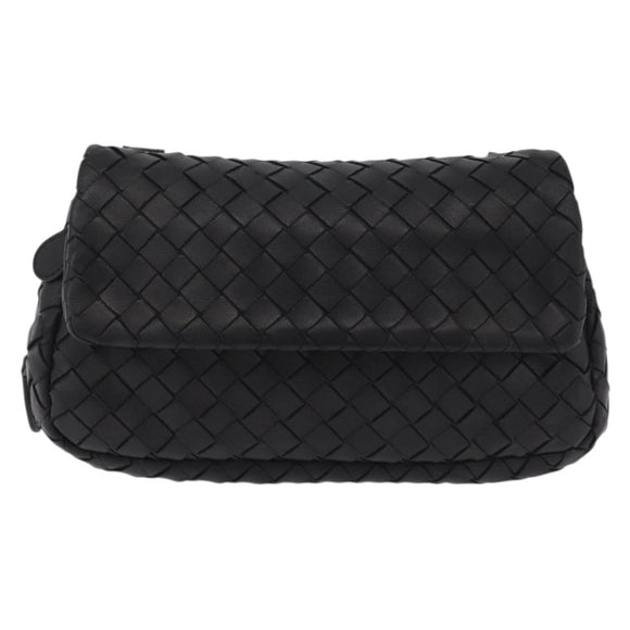 BOTTEGA VENETA INTRECCIATO Chain Shoulder Bag Leather Black Auth 204907A