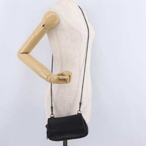 BOTTEGA VENETA INTRECCIATO Chain Shoulder Bag Leather Black Auth 204907A