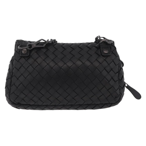 BOTTEGA VENETA INTRECCIATO Chain Shoulder Bag Leather Black Auth 204907A