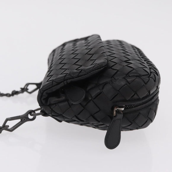 BOTTEGA VENETA INTRECCIATO Chain Shoulder Bag Leather Black Auth 204907A