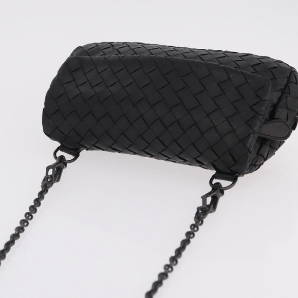 BOTTEGA VENETA INTRECCIATO Chain Shoulder Bag Leather Black Auth 204907A