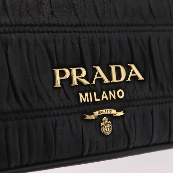 PRADA Gathered Chain Shoulder Bag Leather Black Gold Auth 204909A