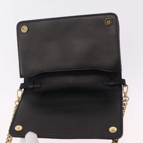 PRADA Gathered Chain Shoulder Bag Leather Black Gold Auth 204909A