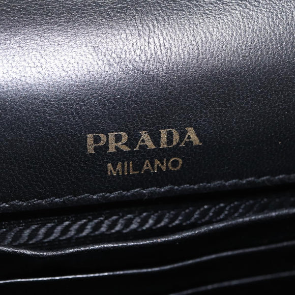 PRADA Gathered Chain Shoulder Bag Leather Black Gold Auth 204909A