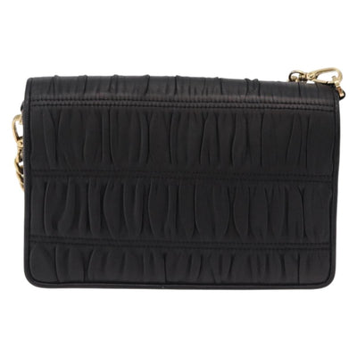 PRADA Gathered Chain Shoulder Bag Leather Black Gold Auth 204909A - 0