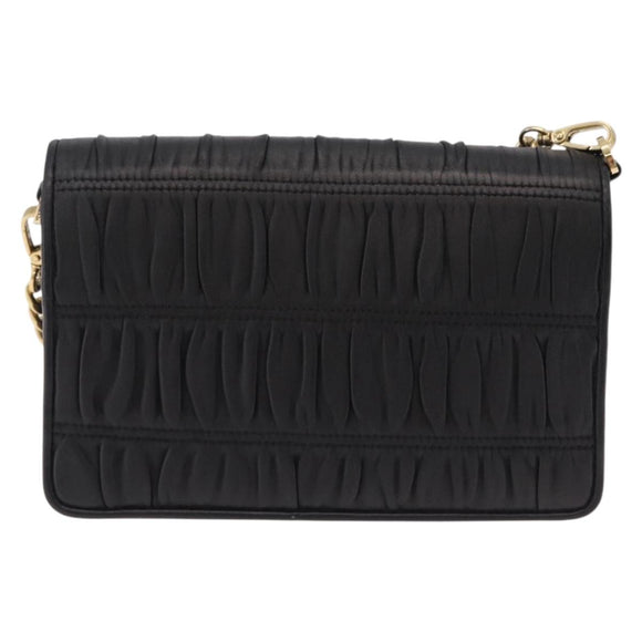 PRADA Gathered Chain Shoulder Bag Leather Black Gold Auth 204909A