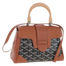 GOYARD Herringbone Saigon Mini Hand Bag PVC 2way Brown Silver Auth 204910SM-1